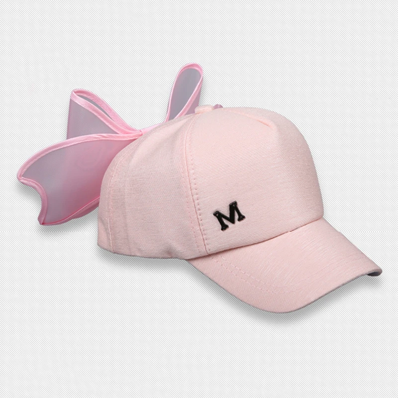 Big Bowknot Baseball Cap for Girl M mark Pink hat for Women Summer Adult Bow Caps Snapback Hip Hop Caps with a straight visor Women's Hats