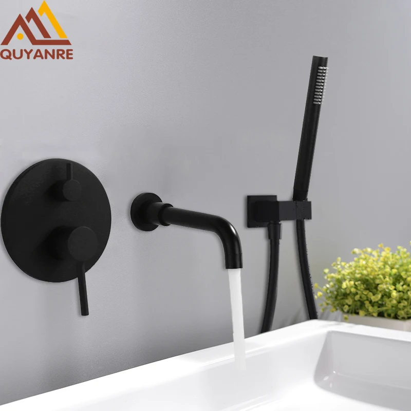 quyanre wanfan gappo black chrome concealed basin faucet 3 hole bathtub faucet 360 rotation single lever mixer tap basin faucet