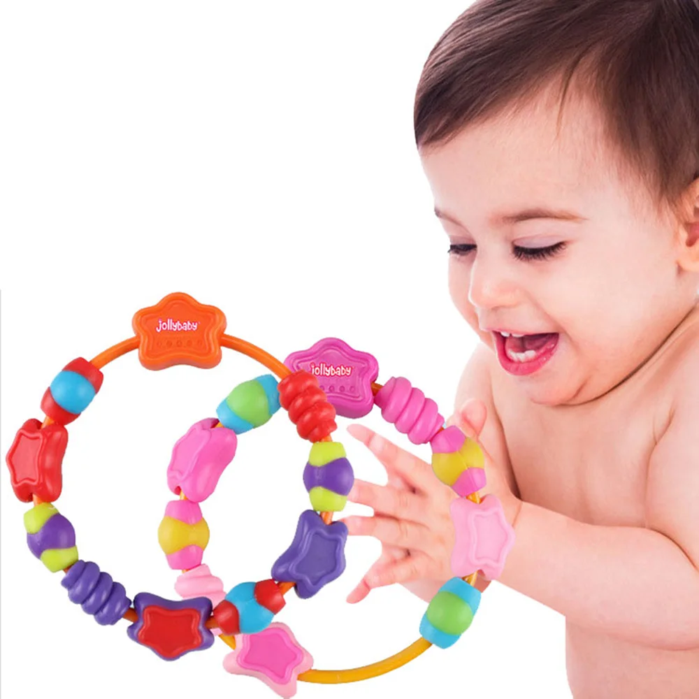 Baby Infant Safety Rattles Teether Hand Grasp Molar Beaded Colorful