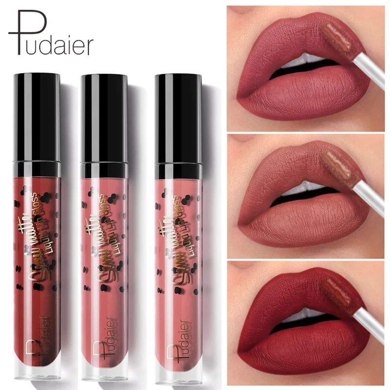 

Pudaier rouge a levre matte Lip Tint Lipgloss Smooth Long Lasting Moisturizer Makeup Lips Nude Color Matte Lip Gloss
