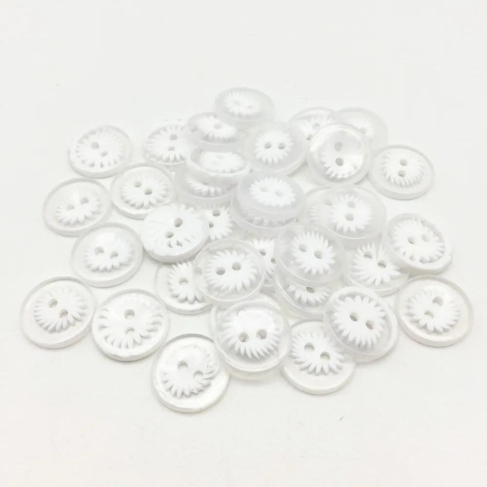 

100pcs 15mm White Resin Round Flowers Buttons For Clothing 2 Holes Sewing Accessories Scrapbooking Embellishments