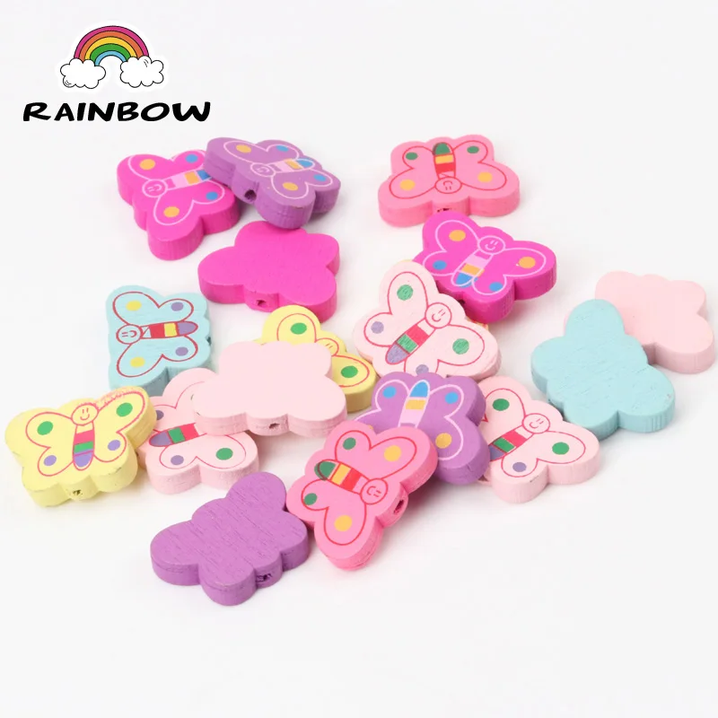 

Mixed Colours Cartoon Butterfly Pattern Wooden Material Spacer Beads For Jewelry Making DIY 25x17mm 50pcs