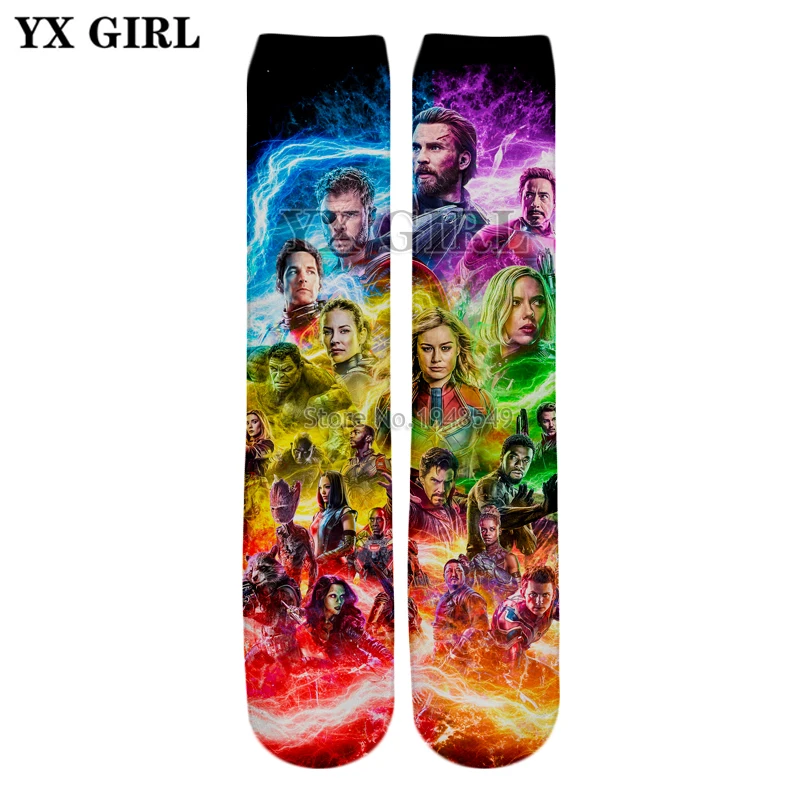 

YX GIRL Hot movie The Avengers 3d Print Knee High Socks Superhero character Captain Marvel / iron Man Prints Unisex socks K-3