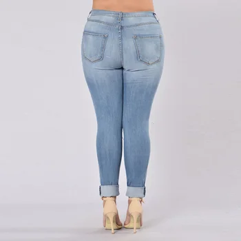 

Women Hole Jeans Plus Size Slim Fit Bodycon Casual Denim Pants for Summer XRQ88