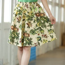 Шанхай история Досуг льняная юбка эластичная талия свободное платье с цветочным принтом юбка в груди длина одежды 55 см