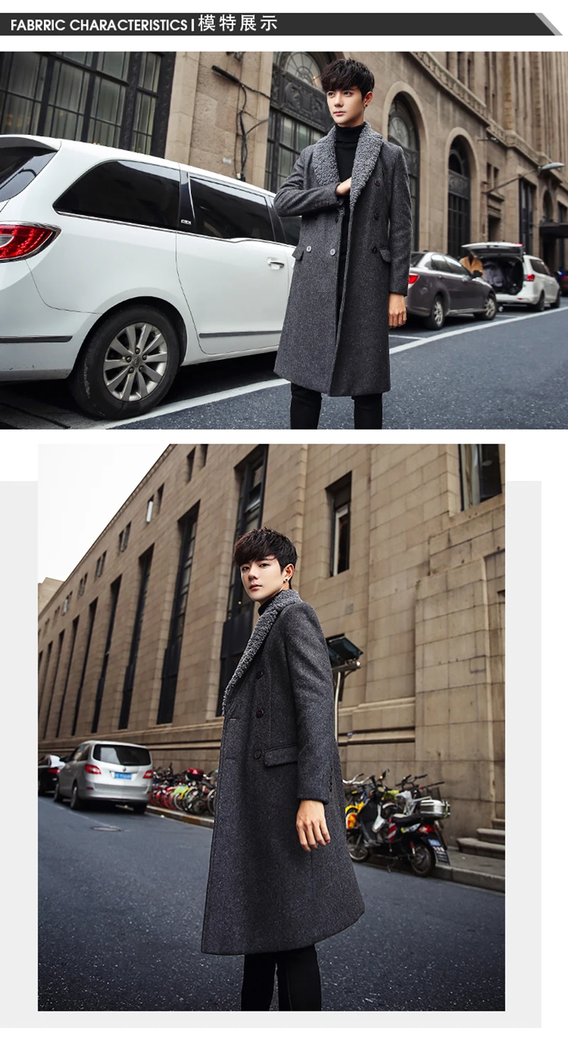 trench coat men winter lamb fur coat mens overcoat Modis  (5)