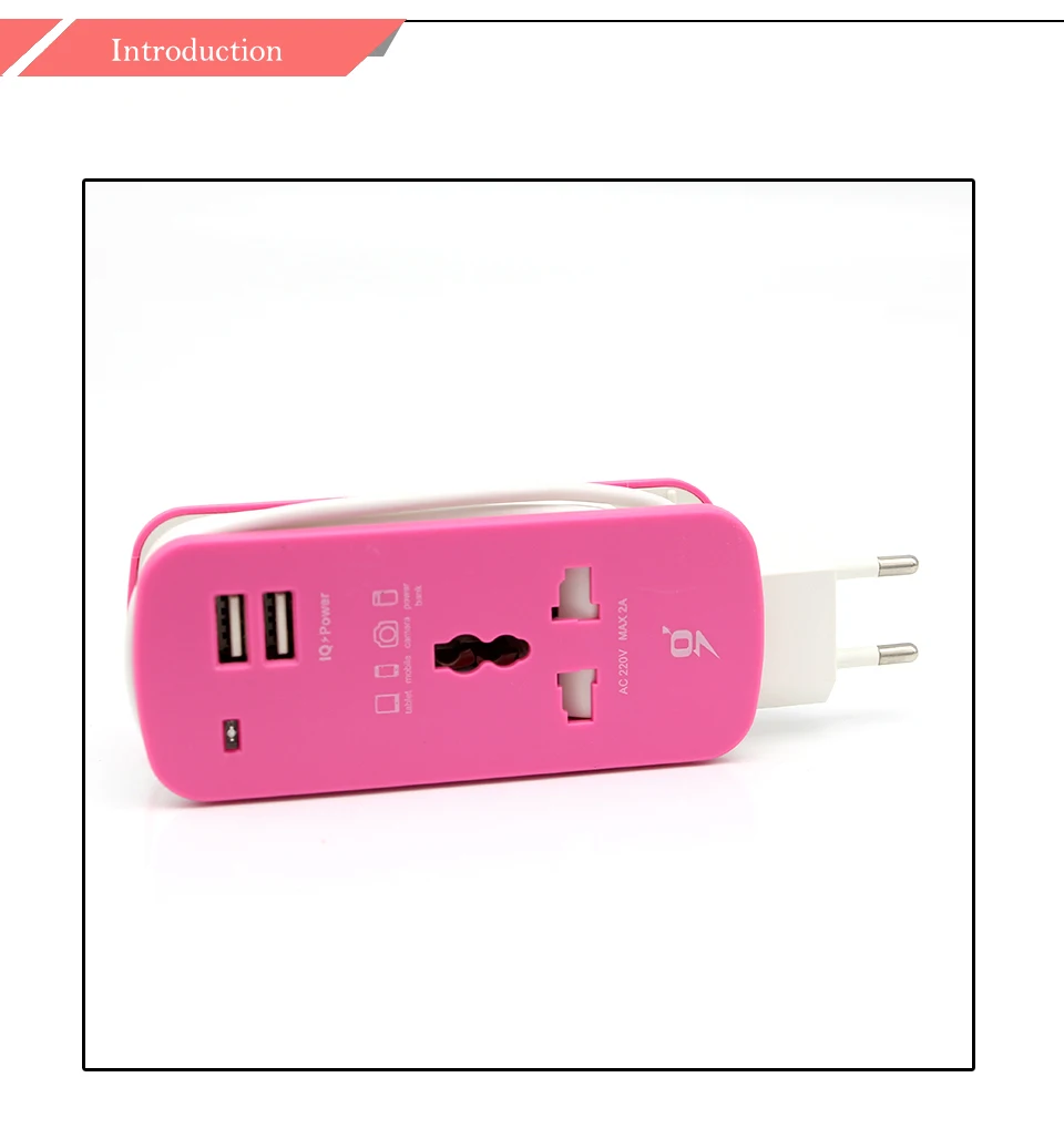Pink Socket EU Portable 2 USB Port Charging Station with Universal Power Cord Convenient Electrical Plug Home and Travel Use (2)