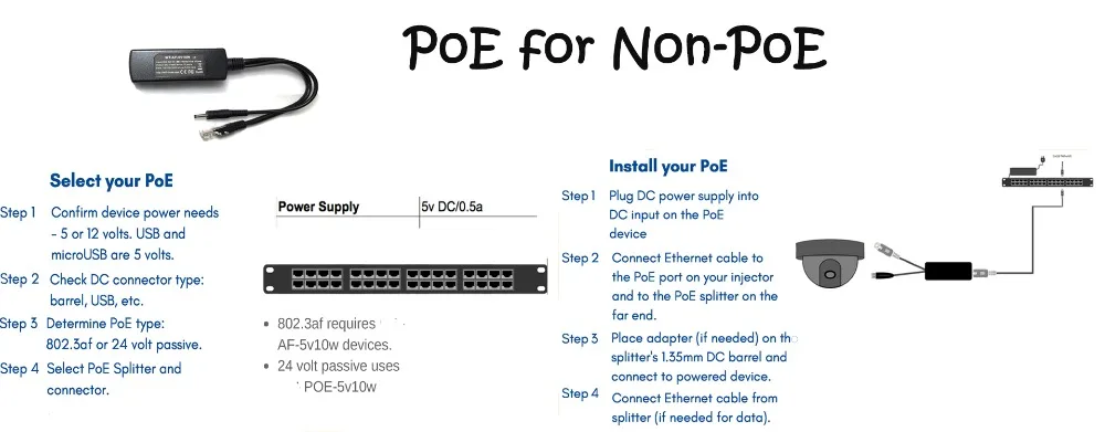 5 в 10 Вт PoE разветвитель с Micro USB кабель для 5 в устройства, зарядка для мобильного телефона или 5 в не-функция PoE камера