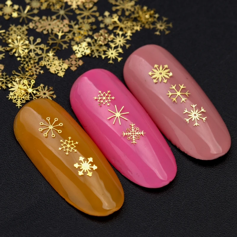 90 pcs 3D Gold Metal Slices Nail Art Decoration Snowflake Hollow Tiny Slice Accessories Glitter Decals Manicure | Красота и здоровье