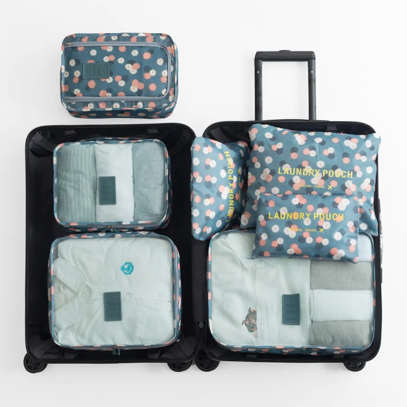 

Waterproof 7pcs/set Floral Packing Cube Travel Bag Large Oxford Cloth Travel Mesh Bag Men Women Luggage Organizer Bag