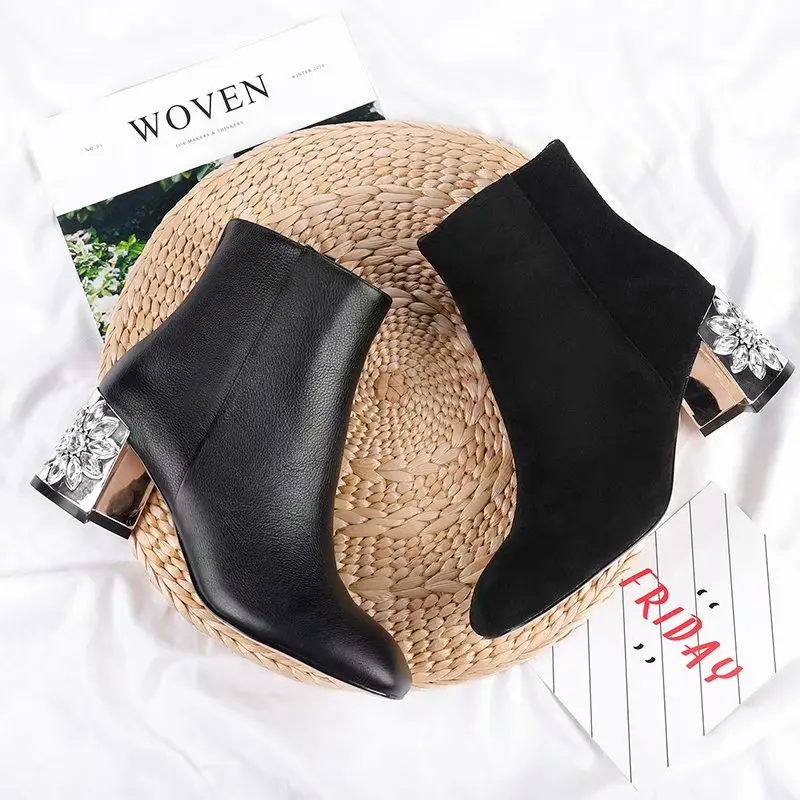 

Women Brand Boots High Quality Leather Women Fashion Boots Designer Rhinestones Martin Boots