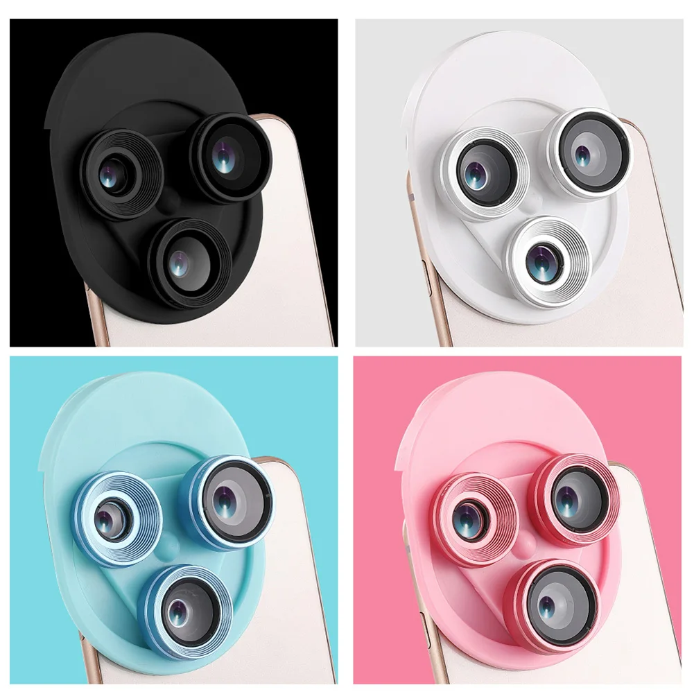 

3 in 1 Phone Camera Len External 198 Degree Fisheye +0.62x Wide Angle +20X Macro Integrated Lens For iPhone SamSung Xiaomi