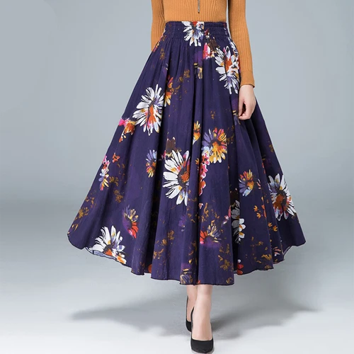 Новая мода Топ распродажа длинная струящаяся Плотная хлопковая разноцветная юбка с принтом в богемном стиле с этническим принтом льняная юбка - Цвет: color