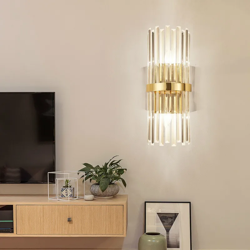  Modern American Luxury Crystal Wall Lamp Simple Living Room Bedroom Bedside Lamp Decor Home Wall Sc - 33057335369
