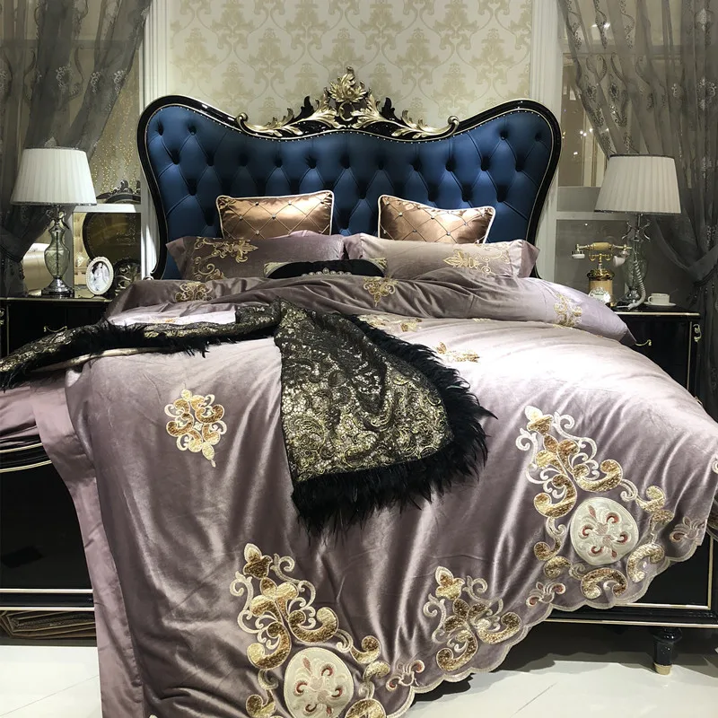 Waliicorners Luxury embroidery Bedding Sets Bedclothes Duvet/Quilt Cover AB side Bed Linen Sheet palace royal Set Queen King Size 15 1
