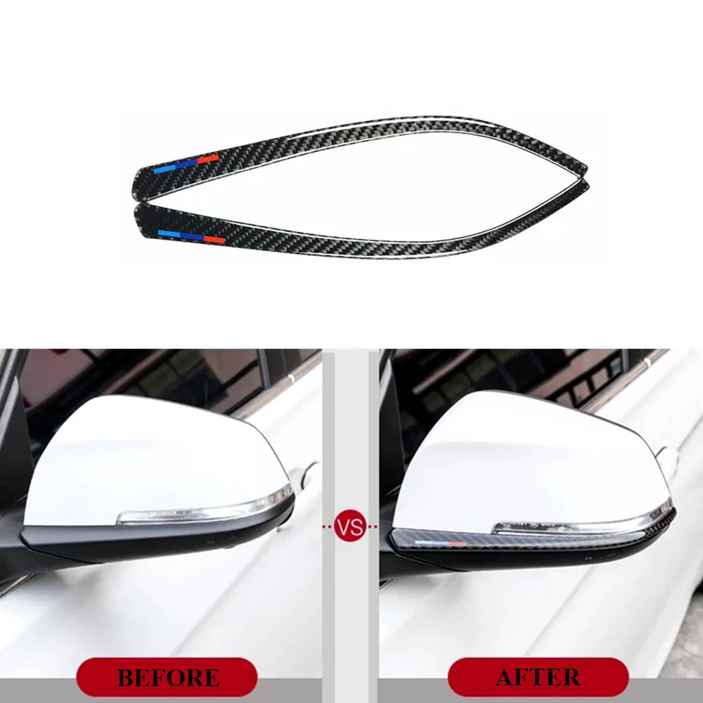

JEAZEA 2Pcs Carbon Fiber Texture Side Rear View Mirror Stripe Cover Trim For BMW 3 4 Series F30 F33 2014 2015 2016 2017 2018
