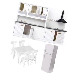 1/12 Dollhouse Miniature Wood Kitchen Furniture Set Fridge Table Chair Model