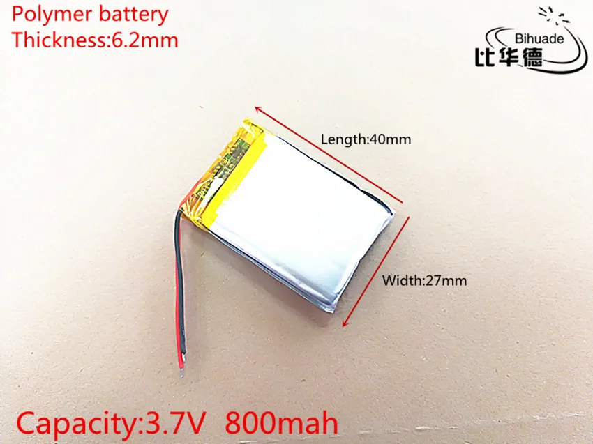 3,7 V, 800 мАч, 622740 PLIB; полимерная литий-ионная/литий-ионный аккумулятор для gps, mp3, mp4, mp5, dvd, bluetooth, мобильный телефон, динамик