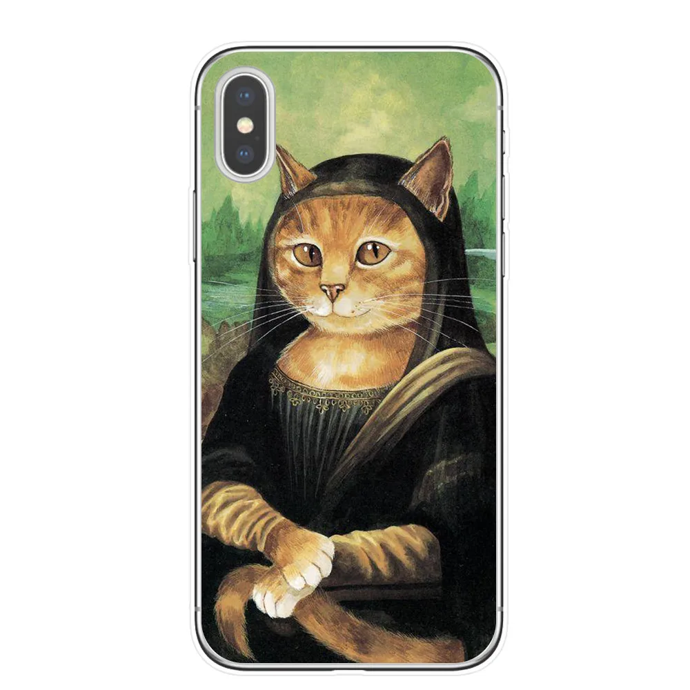 Забавный чехол для телефона KACKYFUL Leonardo da Vinci Mona Lisa Pat Cat с художественной эстетикой и рисунком для iPhone 8, 7, 6, 6S Plus, X, XS, MAX, 5S, SE, XR - Цвет: T4371