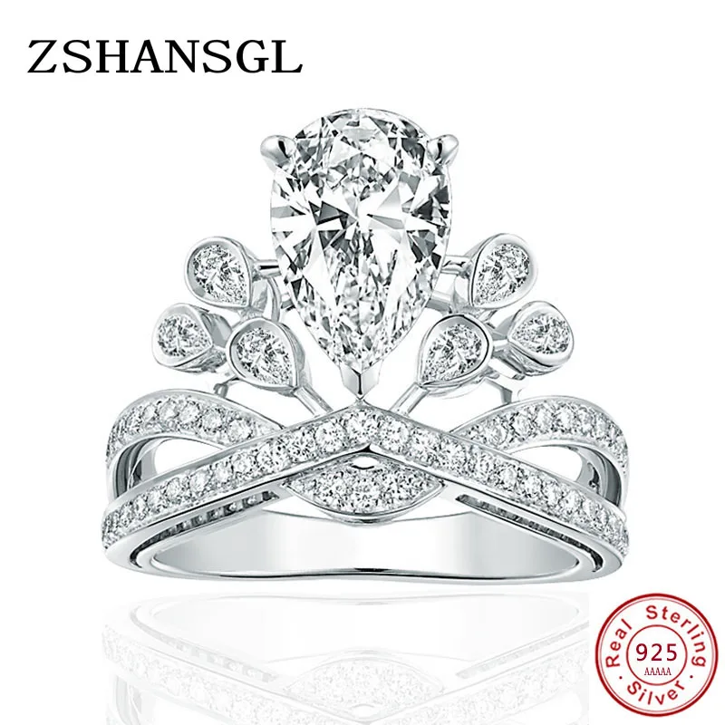 

Luxury CZ Bridal ring for Women 925 Sterling Silver Jewelry Peacock Crown open Rings Anniversary Wedding Engagement Bague Femme