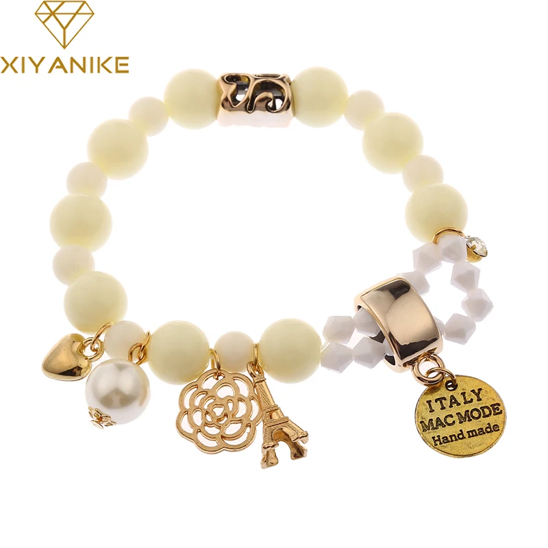 7 цветов бренд моды темперамент очарование кристалл драгоценный камень и жемчуг бусины сердца эластичный браслет силы для женщин ювелирные изделия B186