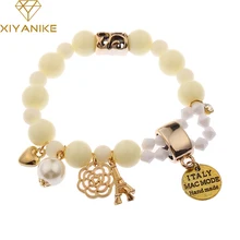 7 цветов бренд моды темперамент очарование кристалл драгоценный камень и жемчуг бусины сердца эластичный браслет силы для женщин ювелирные изделия B186