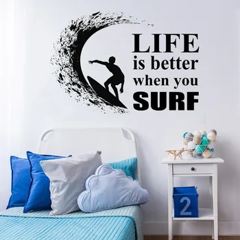 

Simple Surfing Board Wave Ocean Extreme Vinyl Wall Decals Sticker Sports Waterproof Wallpaper for Bddroom Hot Selling WL27