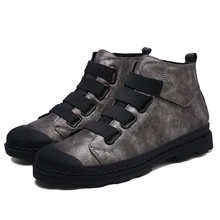 MIUBU Genuine Leather Men Ankle Boots Breathable Martin Boots Man Leather High Top Shoes Outdoor Casual Shoes Botas Homme the european men s leather boots martin station vintage trend of korean men s boots high shoes breathable casual shoes