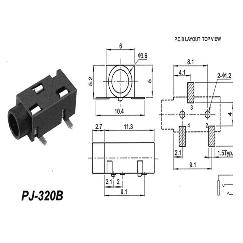 10 шт. разъем питания PJ 320B аудио апертура = 3 5 DIP/SMD PJ320B для наушников|Соединители| |