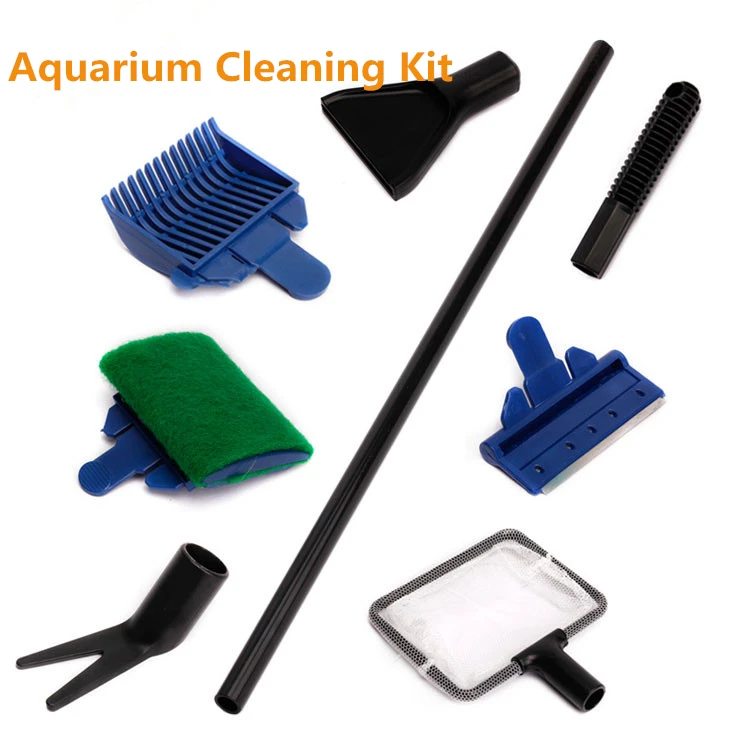 5 in 1 Aquarium Cleaning Kit, Brush Clean Fish Net Gravel Rake Algae Scraper Fork Sponge