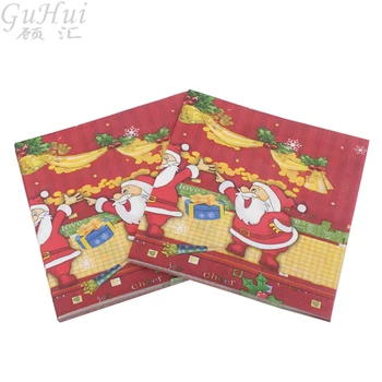 

100Pcs Merry Christmas Cartoon Santa Claus Golden Bell Ornament Tissue Disposable Paper Napkin Home New Year Party Table Decor