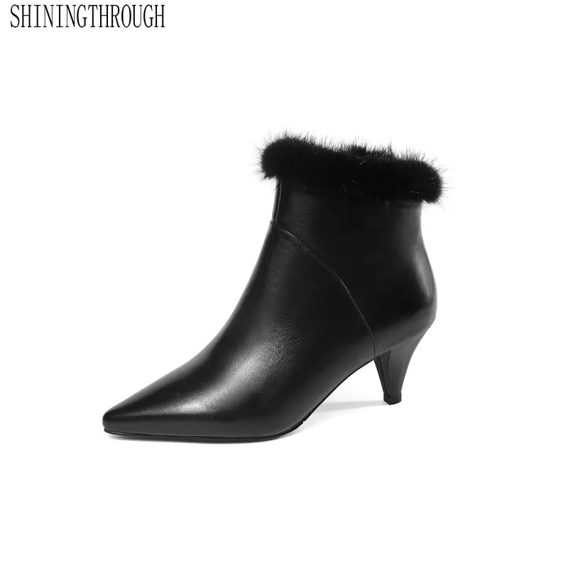 

Genuine Leather Women Ankle Zipper Snow Boots To Keep Warm In Winter Hgih Heel Women Shoes Spring Autumn Party Ladies Shoes