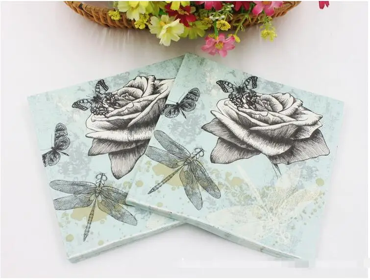 

Dragonfly Wood Pulp Material and Cocktail Napkins Application 33cm*33cm 20pcs/pack/lot