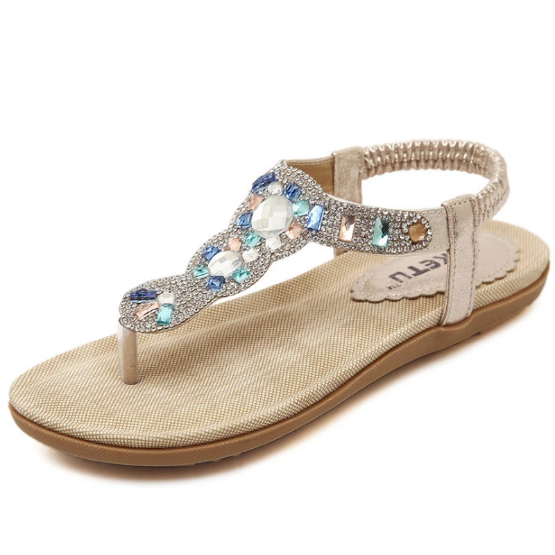 

2019 Summer Bohemia Women's Sandals Fashion Women Shoes Bling Rhinestones Flat Sandals Beach Flip Flops Female Casual Shoes