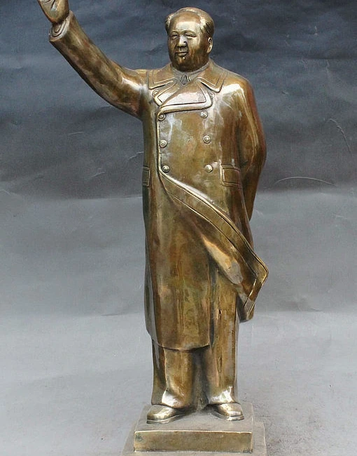 

22" Folk Chinese Bronze Great Leader Stand Mao Ze Dong Chairman Rise Hand Statue