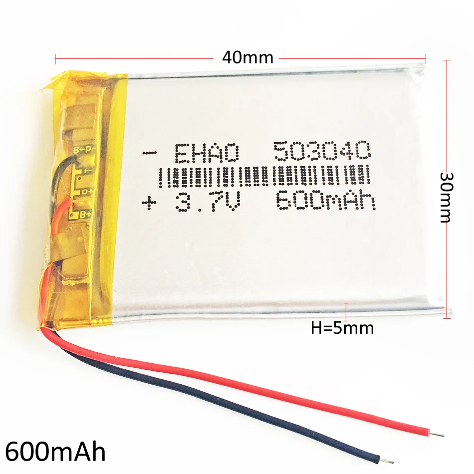 3 7 V 600mAh литиевая полимерная аккумуляторная батарея провода 503040 Li Po li ion для Mp3 DVD