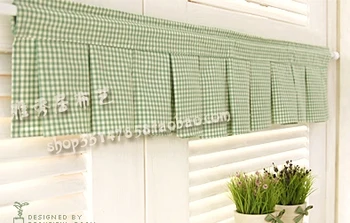 

Free shipping Green plaid pleated beautiful coffee short curtain kitchen curtains for living room bedroom 40*150CM customized