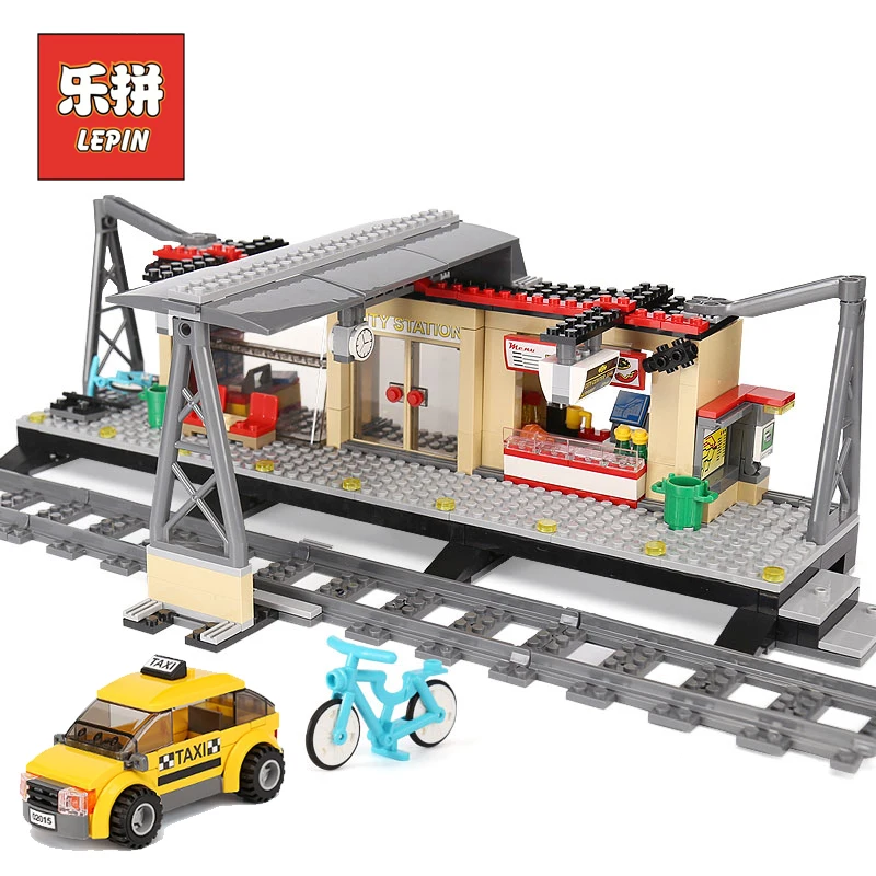 

In stock City Series 02015 Rail Train Station track Taxi Building Blocks Bricks Model Set DIY Educational Children Toy