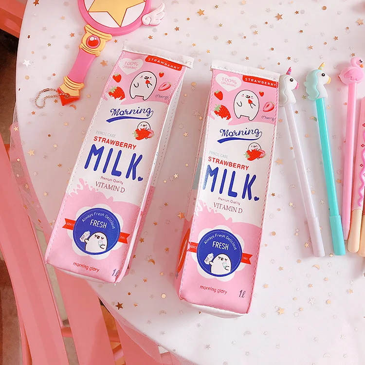 

Unikiwi Cartoon Milk Cartridge Pencil Pupils Cute Creative Large Volume Pencil Bag Simple Stationery Pencil Box.G-0016