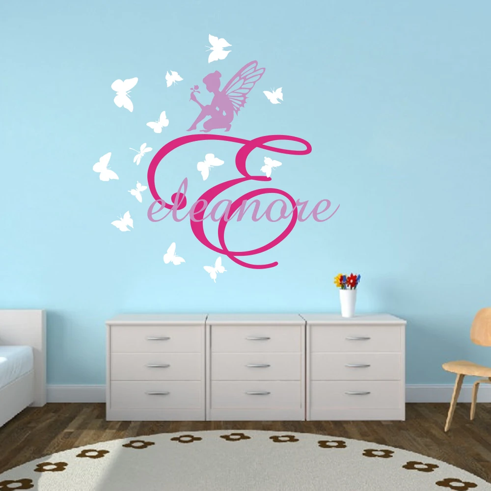 Custom Name Fairy Flower Butterfly Wall Decal Girl Room Kids Room Personalized Name Fairy Tale Nature Animal Wall Sticker Vinyl  (2)