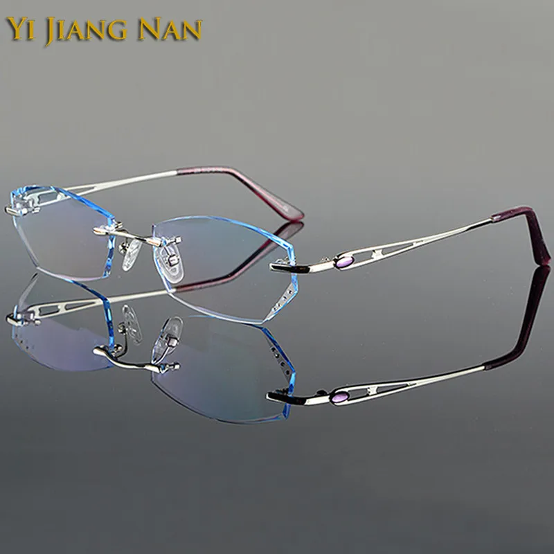 Алмазная оправа для очков без оправы из титана женские модные розовые очки с линзами - Цвет оправы: Silver