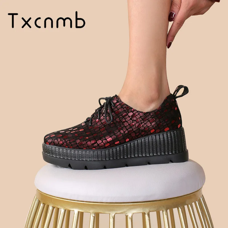 

TXCNMB 2019 Genuine leather flat shoes women Platforms Shoes Concise Casual Comfortable Women new Spring Summer Shoes Woman