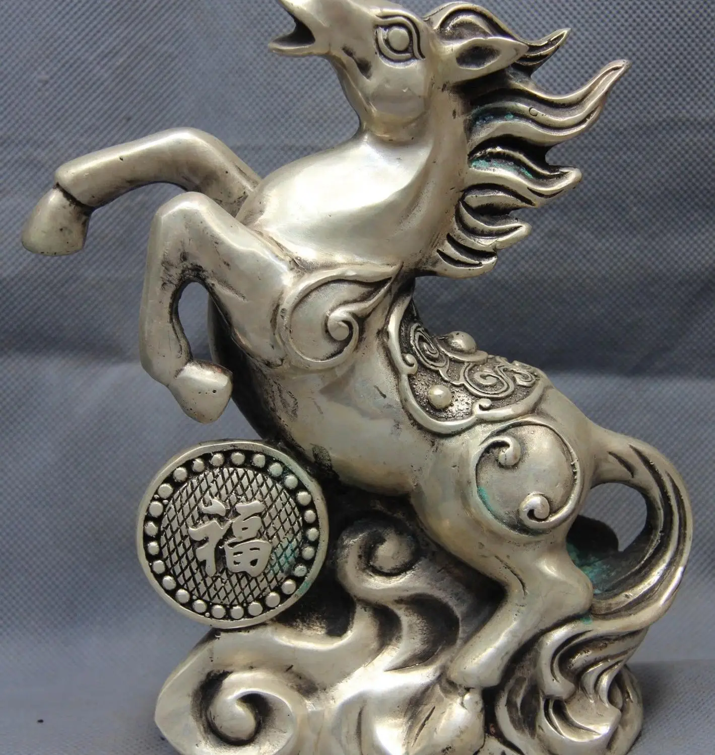 

7 Tibet Palace White Copper Silver blessing Money Wealth Fly Gallop Horse Statue