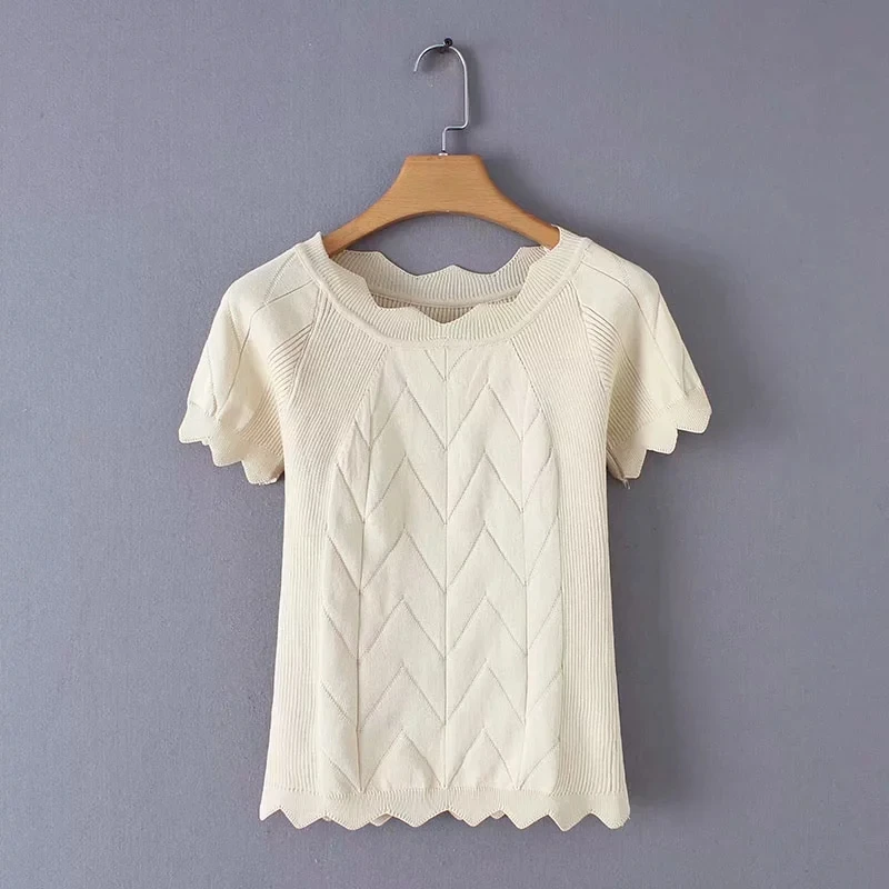 

Irregular o neck solid color knitting women sweater fashion short sleeve pullovers casual lady smock tops SW586