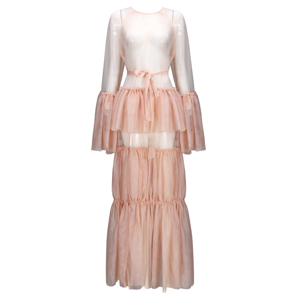 sheer ruffle maxi dress