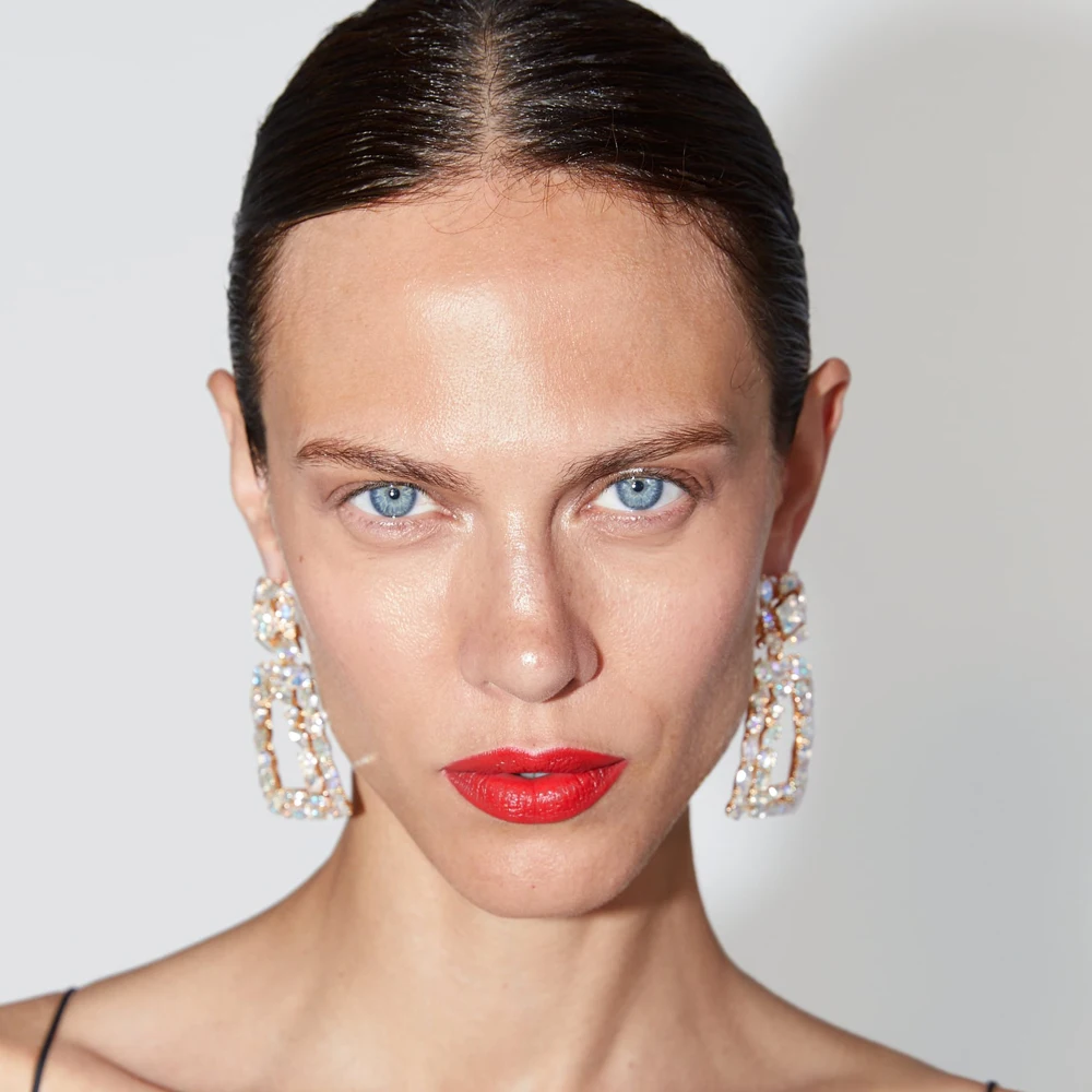 

Girlgo ZA Vintage Crystal Shiny Square Drop Earrings for Women Metal Hanging Statement Earrings Accessories Jewelry Bijoux