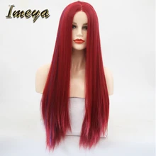 Imeya, красные шелковистые прямые волосы, синтетические парики на кружеве для женщин с натуральной линией волос, бесклеевой парик на кружеве, плотность 150