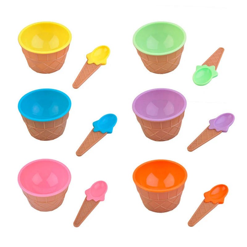 FHEAL Cute Ice Cream Style Bowl And Spoon Fruit Salad Tableware For Children Ice Cream Milkshake Dessert Tool Six Colors (11)