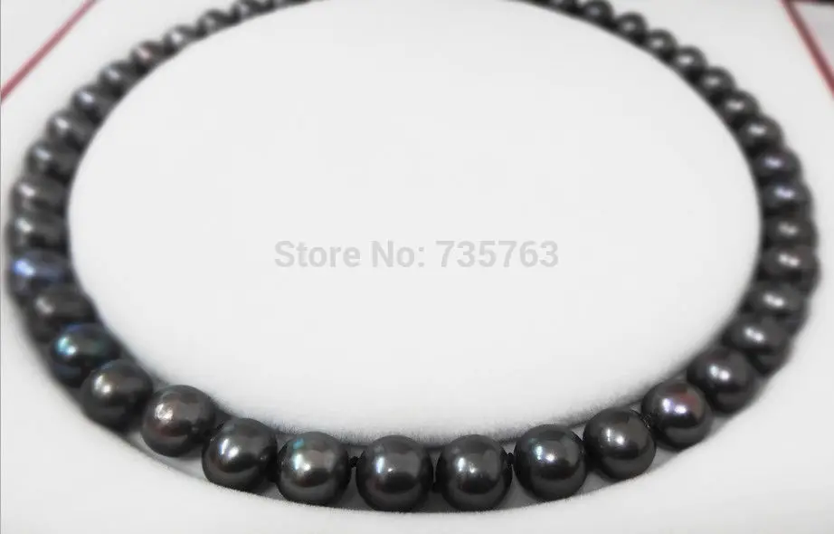 

HOT N930 LUXURIES 18"10-11MM NATURAL TAHITIAN GENUINE DARK BLACK PEARL NECKLACE ROUND AAA
