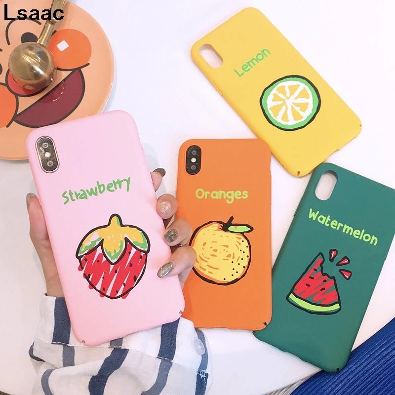 

Fashion Cute Case For iPhone 7 8 6 6S Case fruit banana watermelon The oranges Phone Cases Hard PC Back Cover For iPhon X